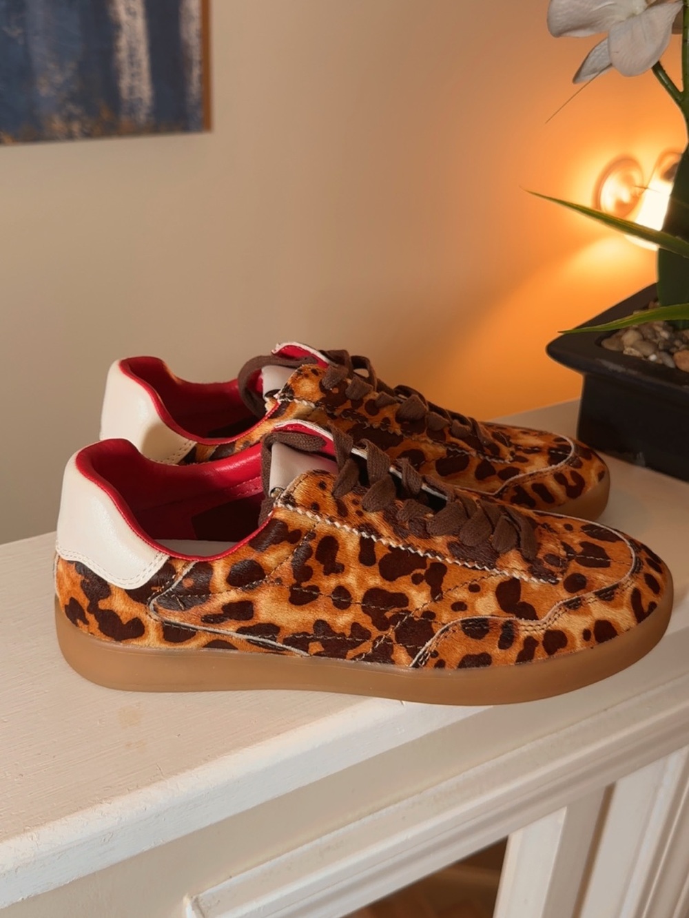 Steve Madden Leopard Print Brown Orange Sneakers with White Heel